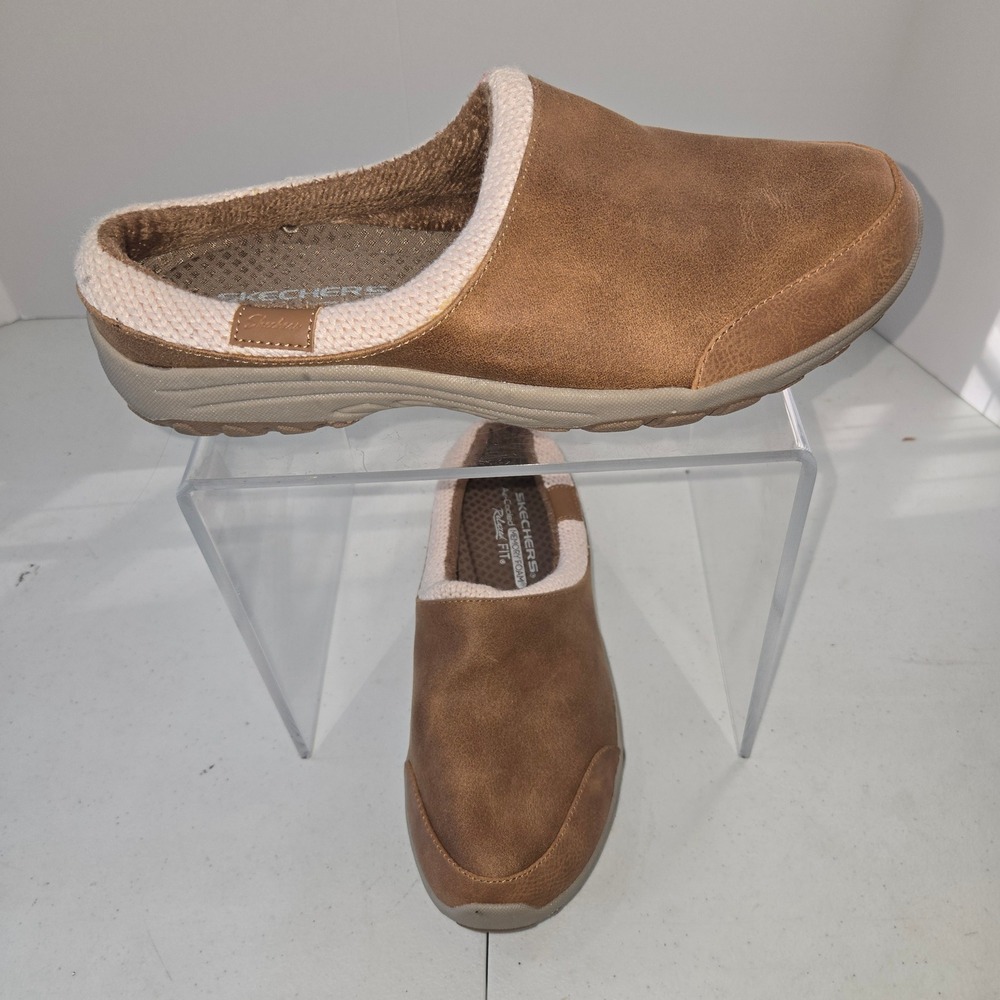 Skechers‎ Womens Relaxed Fit Memory Foam Clogs Tan Slip On Shoes 158623 Size 9